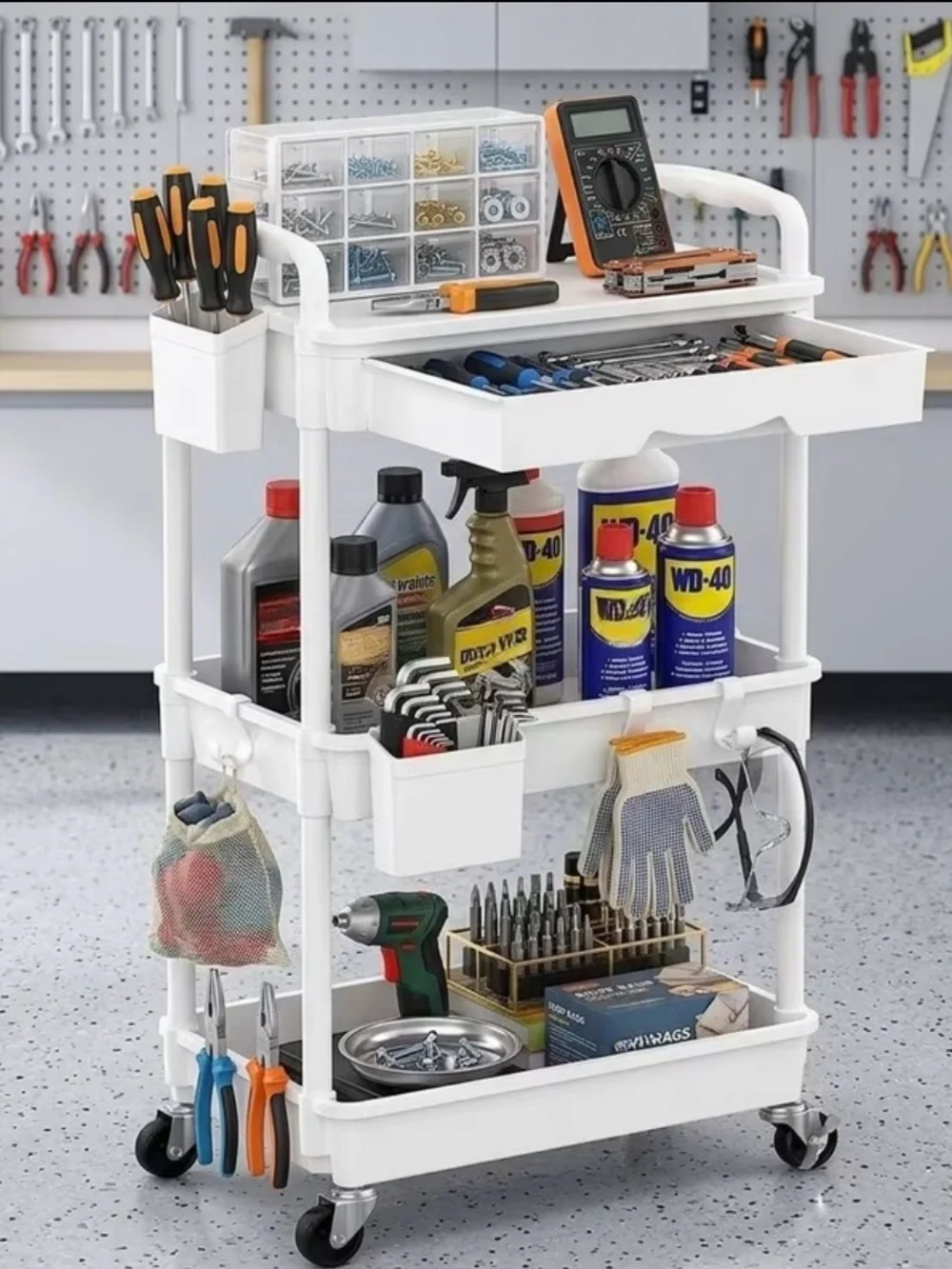 White 3-Tier Utility Rolling Cart - Brand: